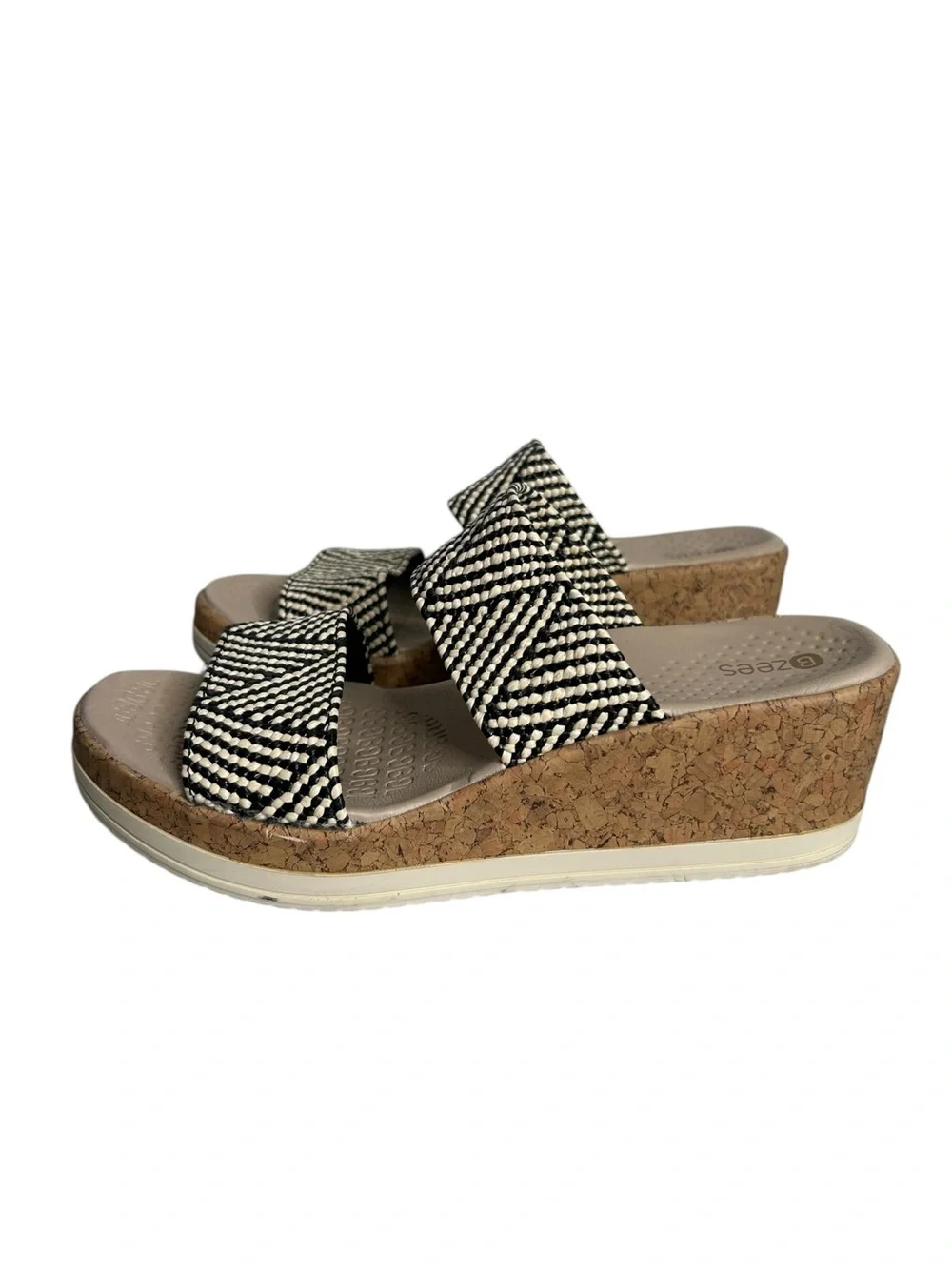 BZEES LifeStride Resort Wedge Sandal BLACK/MULTI RAFFIA FABRIC Women’s Size 7.5
